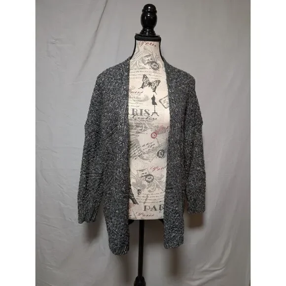 Croft & Barrow Gray Marled Knit Sweater Open Front Cardigan Cozy Women's Medium - Picture 3 of 8